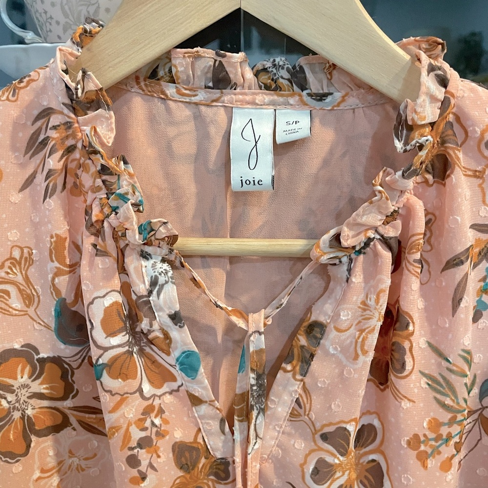 [s] JOIE Romantic Floral Boho Blouse Pink Orange Brown | Size Small - Picture 6 of 7